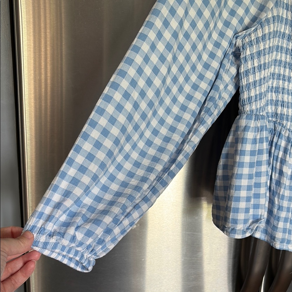 Torrid Blue and White Peplum Blouse with Long Sleeves - Picture 3 of 5